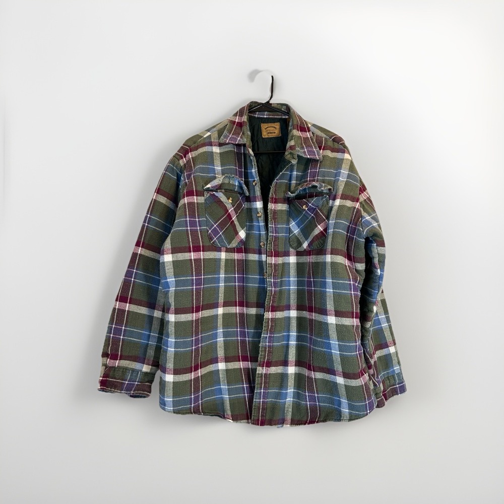 Vintage St Johns Bay Men's Plaid Flannel Jacket Quilted Lining Large
